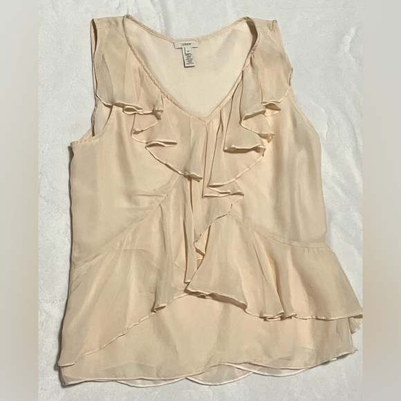 J. Crew Tops - J. Crew Cream Peach Pale Pink Sleeveless Ruffle Front Lightweight Women’s Blouse